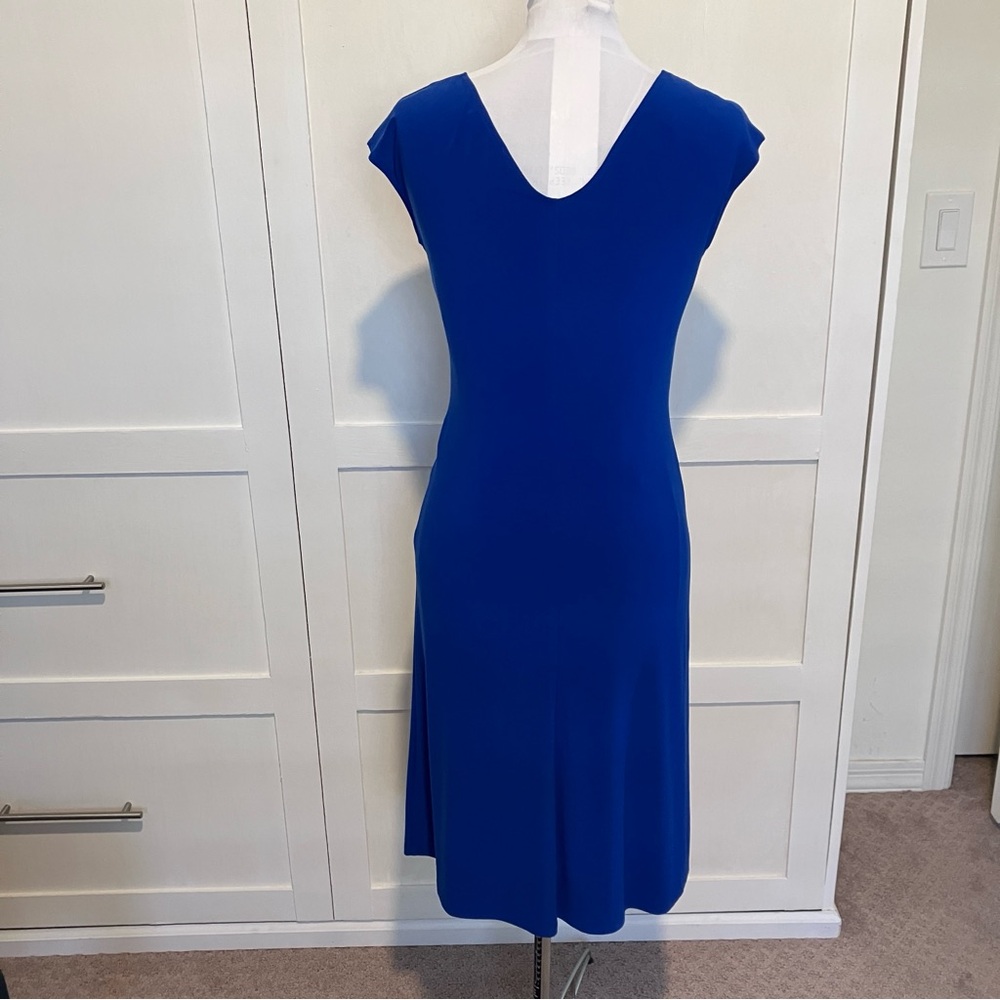 Blu Sage Blue Ruched V-Neck Sheath Dress, S - Picture 2 of 14